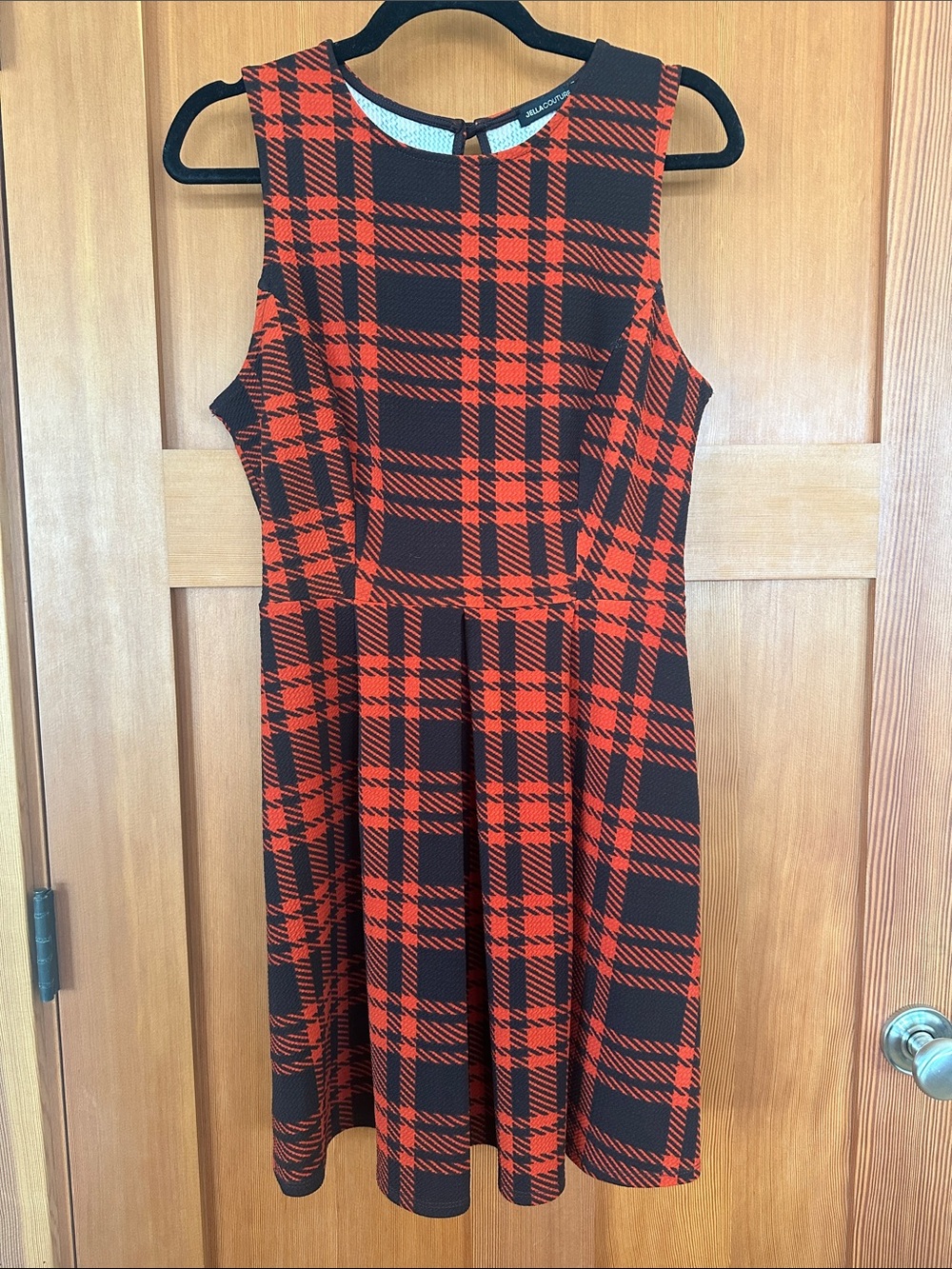Red and Dark Chocolate Plaid Sleeveless Fit-and-Flare Dress